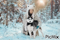 Девушка в лесу с Хаски - Ilmainen animoitu GIF