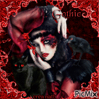 Portrait femme gothique en noir et rouge