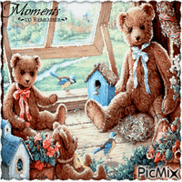Moments to remember. Birds and teddys анимирани ГИФ
