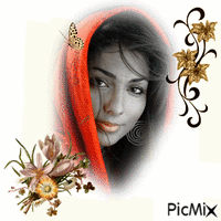 portrait de femme dans un foulard rouge - GIF animé gratuit