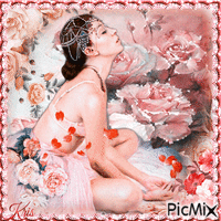 Femme avec des roses - 無料のアニメーション GIF