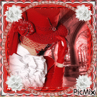 Belle en chapeau rouge et blanc GIF animasi