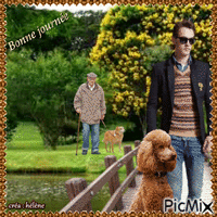homme et chien brun - Zdarma animovaný GIF