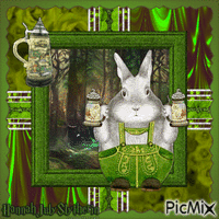 {Little Lederhosen Rabbit in the Forest} анимированный гифка