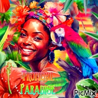 Été tropical, femme et perroquet - GIF animate gratis