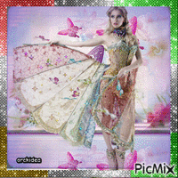 Femme robe papillon - GIF animado gratis