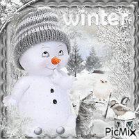 Winter Snowman - Gray and white tones - GIF animado gratis