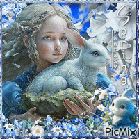 Spring fantasy with bunny - GIF animé gratuit
