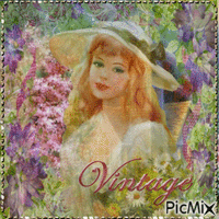 ~Vintαge womαn in α spring lαndscαpe~ - Free animated GIF