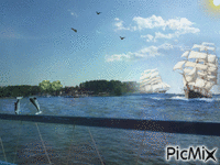 Морской пейзаж - Bezmaksas animēts GIF