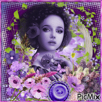 Femme avec des violettes