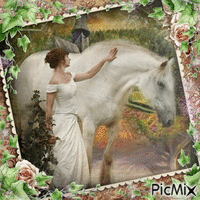 Mujer y caballo - Vintage animovaný GIF