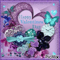 Happy Valentines Day. Purple, turquoise, blue - Бесплатни анимирани ГИФ
