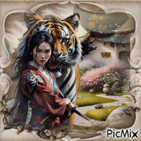 Asiatische Fantasie mit einem Tiger - Бесплатни анимирани ГИФ