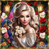 Belle femme parmi les roses - Animovaný GIF zadarmo