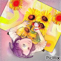 girl and sunflowers