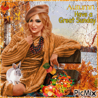 Autumn. Have a Great Sunday. Woman, rabbit
