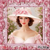 woman with flower hat - Free PNG
