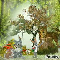 Personnages lapins et loup - GIF animado grátis