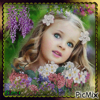 Retrato de uma menina com flores - GIF animé gratuit