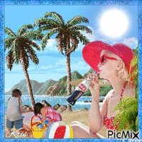 Femme dans un bac à sable en été - GIF animé gratuit