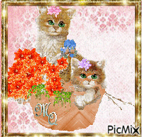 Flowers & Kitties in basket - GIF animasi gratis