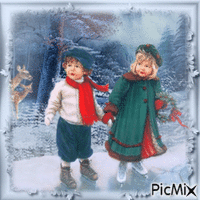 Patinage en hiver - Vintage. - GIF animate gratis