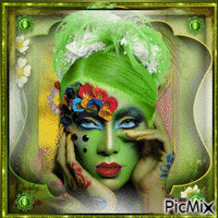 Femme - Fond vert - GIF animado grátis