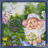 Un(e) enfant avec des fleurs. - GIF animé gratuit