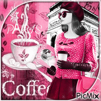 Fashionista avec café - Tons roses GIF animado