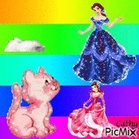 princesse et leur chat GIF animé