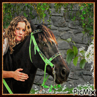 woman rides a horse GIF animé