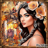 Portrait of a woman in autumn tones... - Бесплатный анимированный гифка