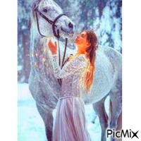 mujer y caballo - GIF animado grátis