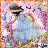 Spring Child with Rabbits - GIF animate gratis