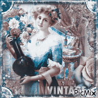 Vintage Woman - Blue and Brown Colors
