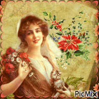 Femme Avec une Roses - GIF animé gratuit