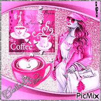 Fashionista avec café - Tons roses...  💗🖤🤍 - Безплатен анимиран GIF