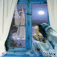 Ange à la fenêtre la nuit - Bezmaksas animēts GIF