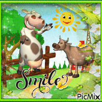Farm animal and "Smile" text