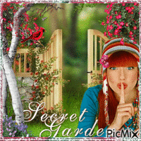 woman with red hair in blue ( secert garden) - Gratis geanimeerde GIF