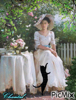 dame au chat - Free animated GIF