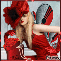 La dame au chapeau rouge - GIF animado grátis