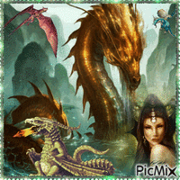 La Femme et les dragons - Free animated GIF