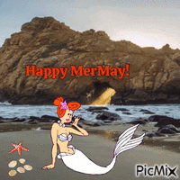 Mermaid Wilma Flintstone on the beach animovaný GIF