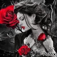 Femme et rose rouge animeret GIF