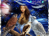 femme et aigle ma création a partager sylvie - Zdarma animovaný GIF