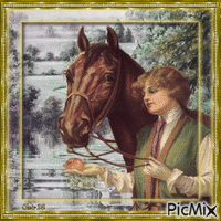 Vintage portrait of a Lady and her horse GIF animado