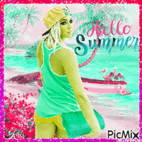Bonjour l'été - Rose et turquoise анимированный гифка