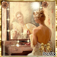 À travers un miroir, or et beige